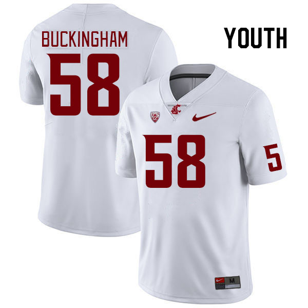 Youth #58 Chase Buckingham Washington State Cougars College Football Jerseys Stitched Sale-White